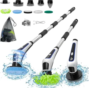 Electric Spin Scrubber-Rocfinity Electric Scrubber for Cleaning,IPX7 Waterproof Cordless Power Scrubber,9 Brush Heads Shower Scrubber,Shower Cleaner Brush Electric for Window,Floor,Bathtub,Kitchen