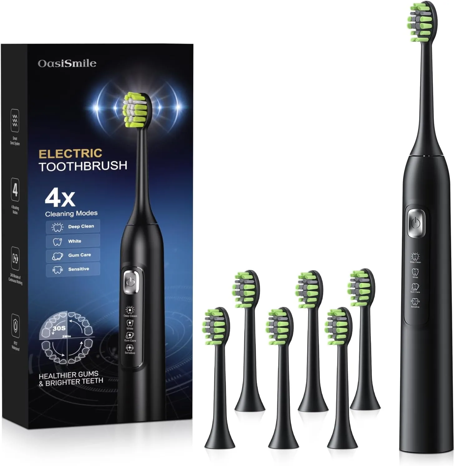Electric Toothbrush for Adults, 42000 VPM Deep Clean Sonic Toothbrush with 6 Dupont Brush Heads, 4 Modes, IPX7 Waterproof Rechargeable Toothbrushes for 120 Days, Built-in 2 Mins Smart Timer