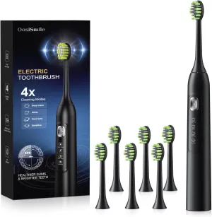 Electric Toothbrush for Adults, 42000 VPM Deep Clean Sonic Toothbrush with 6 Dupont Brush Heads, 4 Modes, IPX7 Waterproof Rechargeable Toothbrushes for 120 Days, Built-in 2 Mins Smart Timer