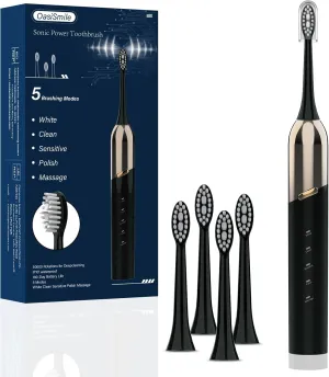 Electric Toothbrush for Adults and Teen, Travel Sonic Toothbrush with 4 Duponts Brush Heads, 5 Modes, 2.5H Fast Charge for 180 Days, 50000 VPM Rechargeable Toothbrushes, Built-in 2 Minutes Smart Timer