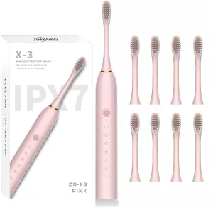 Electric Toothbrush for Women Girls USB Rechargeable Ultra Sonic Toothbrushes with 8 Brush Heads 42,000 VPM Whitening 6 Cleaning Modes 2 Min Smart Timer 2-Hour Fast Charge for 60-Days (Pink)