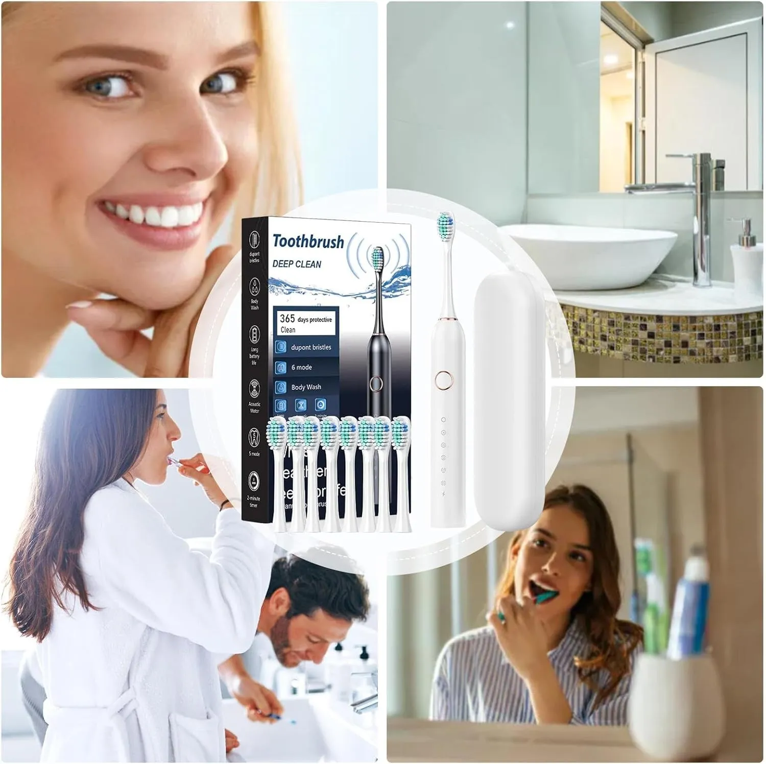 Electric Toothbrush Ultrasonic Toothbrush Rechargeable Toothbrush Ultrasonic Electric Toothbrushes Lasts 180 Days 40000 VPM Deep Clean 6 Modes Includes Travel Case