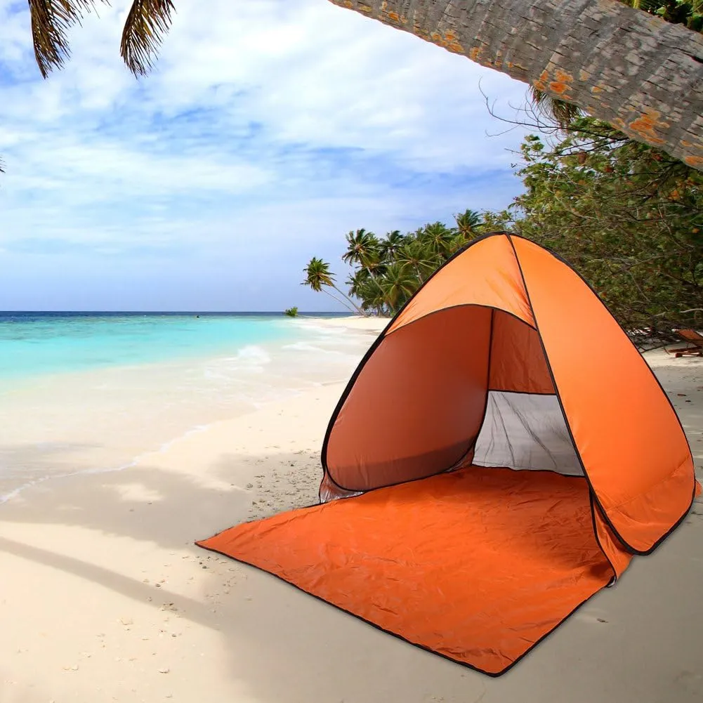 ELEOPTION Beach Tent Beach Shell Sun Shade Survival Tarp Shelter UPF 50  UV Protection Waterproof Light Weight Portable Beach Umbrella Rain Tent Shelter Sun Shade Suitble for 2 to 3 Person (Orange)