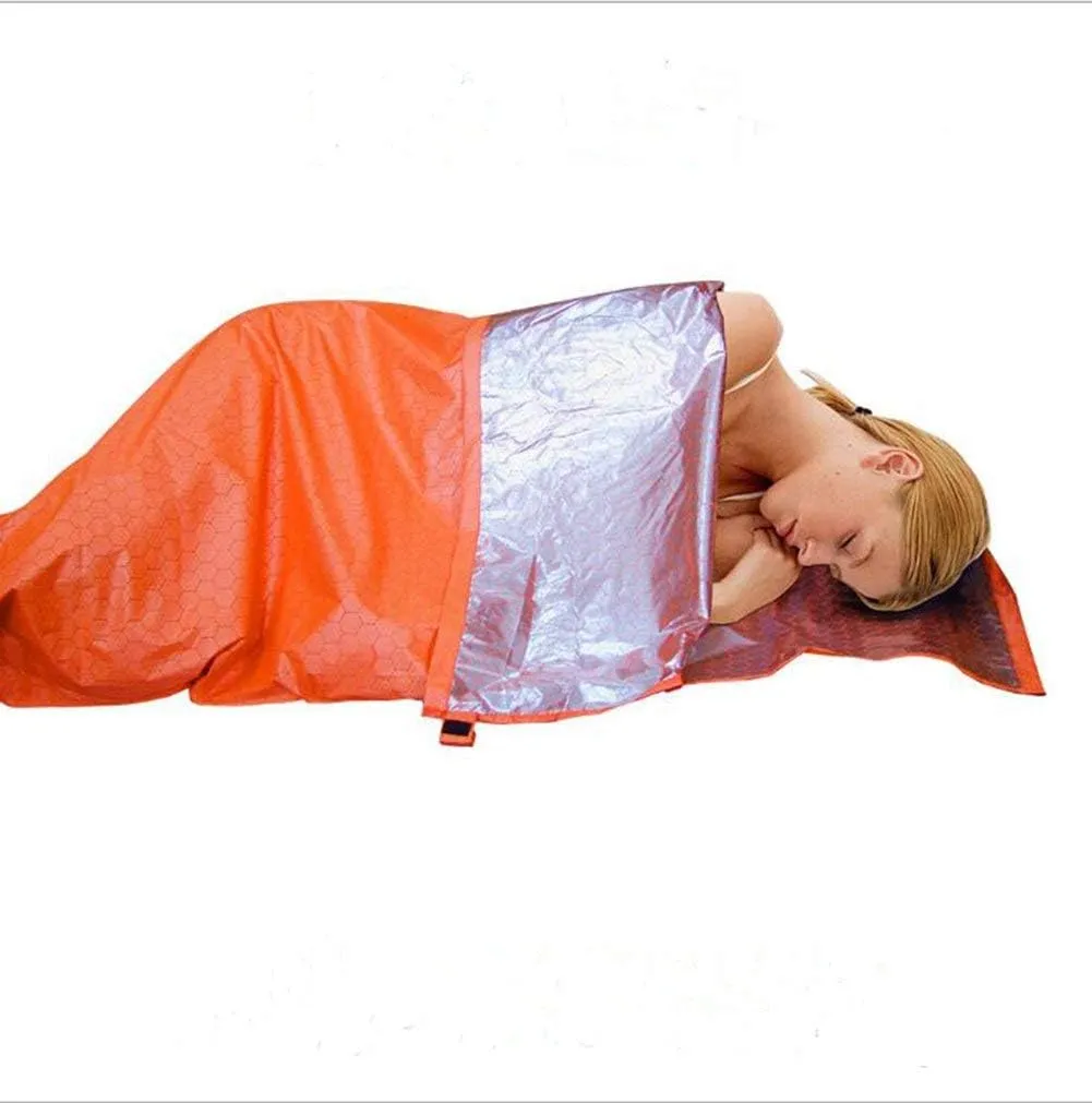 Emergency Survival Sleeping Bag Portable and Waterproof Thermal Drawstring Blankets Envelope Mummy Bivy Bags for Summer Outdoor Adventures Camping Hiking Surviving