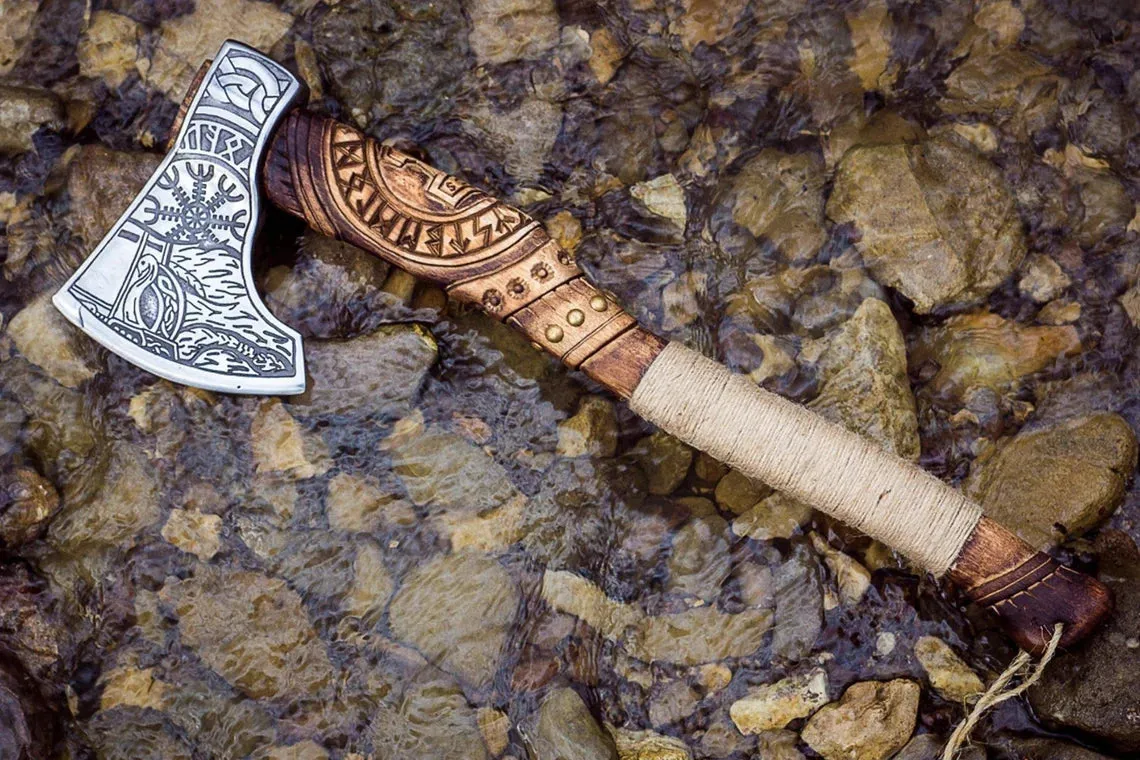 Engraved Nordic Viking Battle Axe