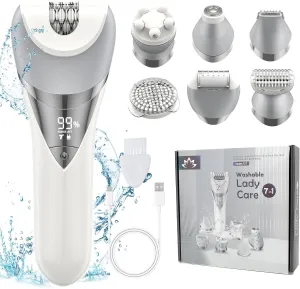 Epilator for Women, 7 in 1 Epilator Hair Removal for Women, Shaver, Bikini, Face Razor, Facial Brush, Face Massage and Body Exfoliator, IPX6 Waterproof Painless Lady Shaver Wet & Dry (White)