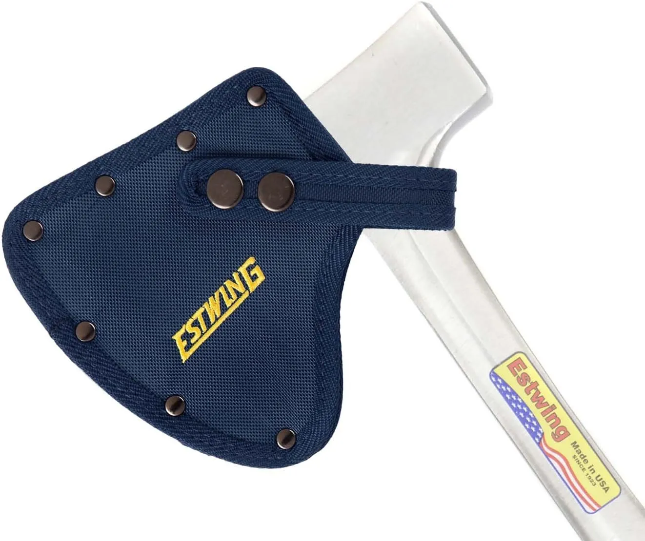 ESTWING Camper's Axe - 26" Wood Splitting Tool with All Steel Construction & Shock Reduction Grip - E45A and NO.9 Blue Replacement Sheath For E45A & E44A