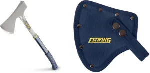 ESTWING Camper's Axe - 26" Wood Splitting Tool with All Steel Construction & Shock Reduction Grip - E45A and NO.9 Blue Replacement Sheath For E45A & E44A