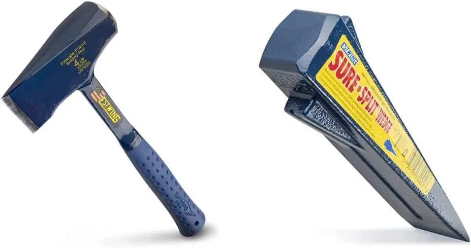 ESTWING Fireside Friend Axe - 14" Wood Splitting Maul Bundle with Estwing E-5 5 Lb Sure Split Wedge