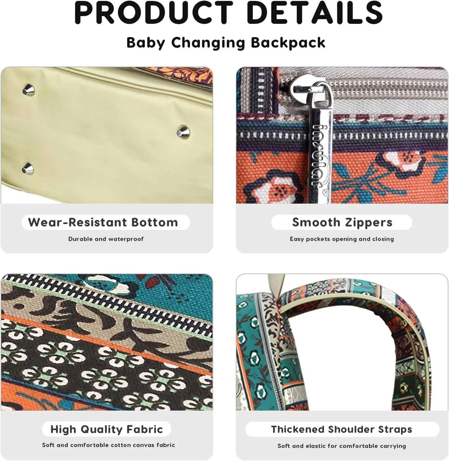 Ethnic Diaper Bag Backpack Large Capacity Travel Nappy Changing Bag Mummy Bag with Changing Mat & Stroller Straps(Boho Black & White)