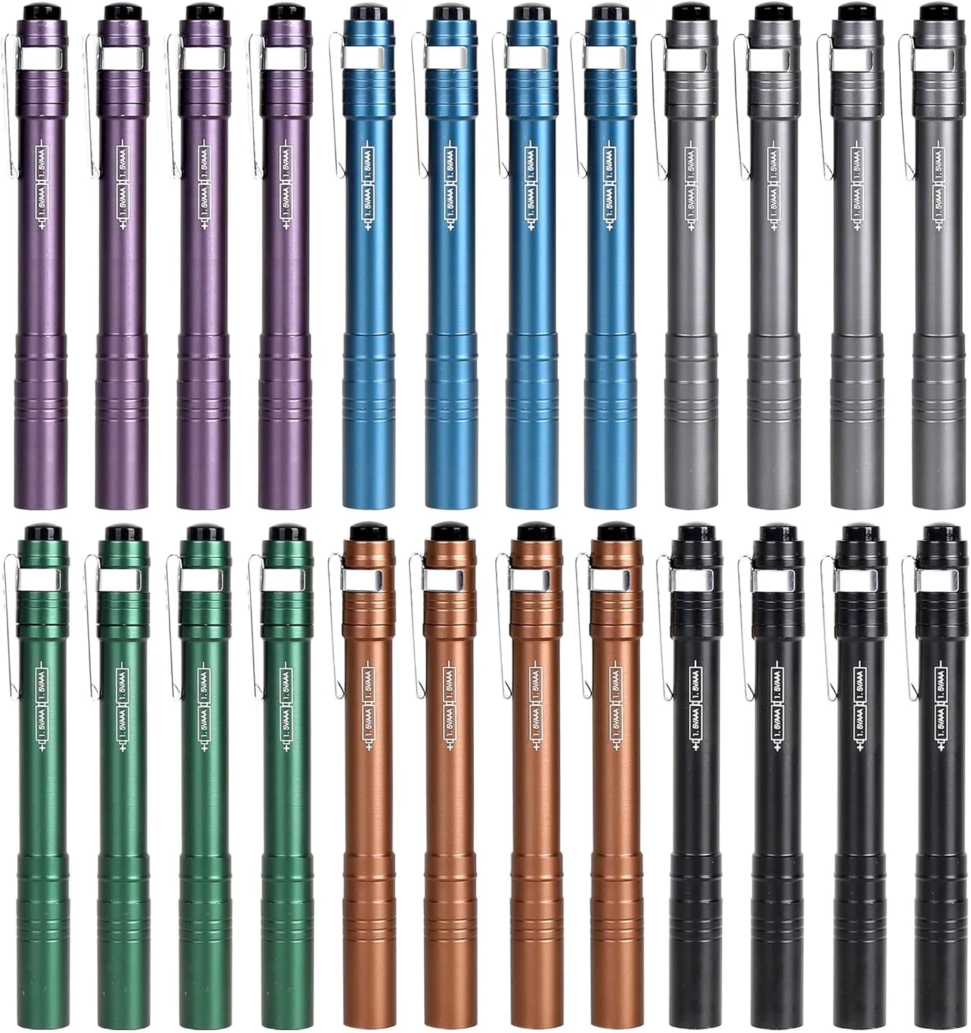 FASTPRO 24-Pack Pen Light, Aluminum LED Penlights with Batteries Included & Pre-Installed, Pocket Pen Flashlight for Inspections, Repairs, Camping and Emergencies