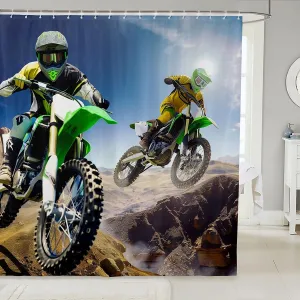 Feelyou Motocross Rider Waterproof Bath Curtain Boys Extreme Sports Theme Bathroom Curtain Dirt Bike Shower Curtain for Kids Teens Motorcycle Bathroom Accessories Stalls Decor 72"X72"