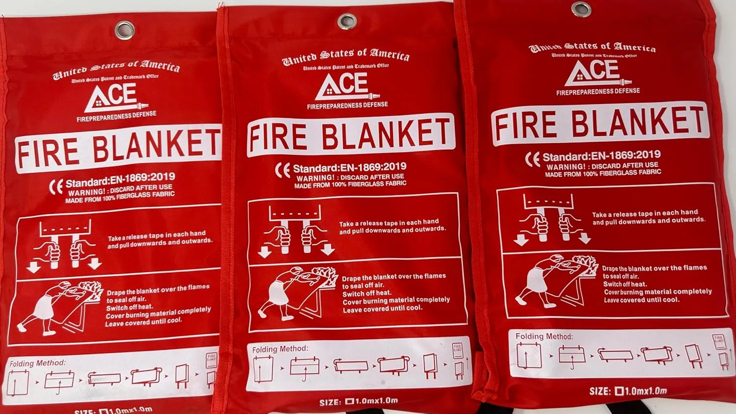 Fire Emergency Fire Blanket - 3-Pack - Fire Suppression Blanket for Kitchen, 40” x 40” Fire Blanket for Home, Fiberglass Fire Blanket
