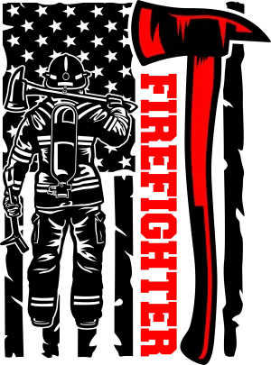 Fire Fighter Flag with Red Axe DTF (direct-to-film) Transfer