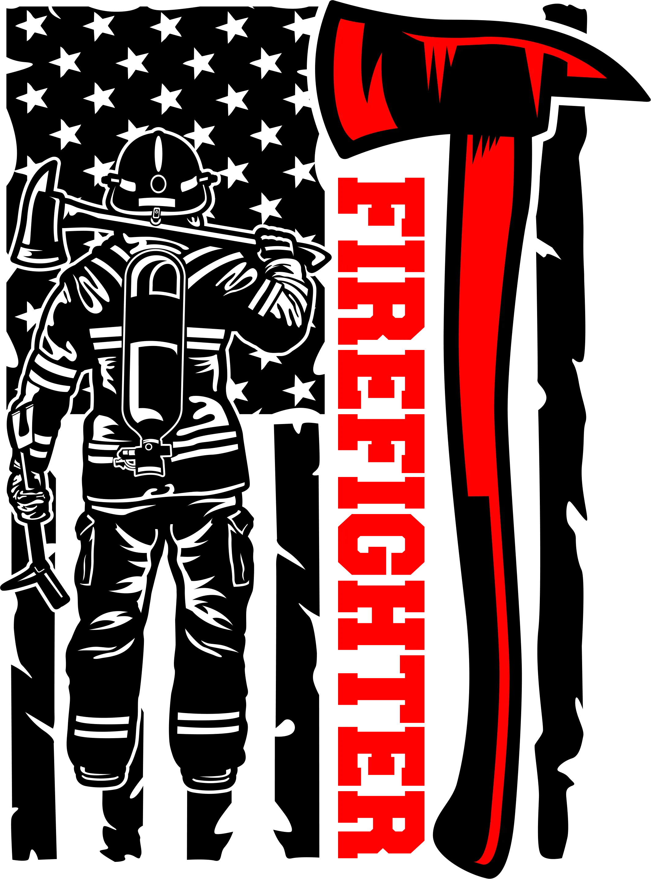Fire Fighter Flag with Red Axe DTF (direct-to-film) Transfer