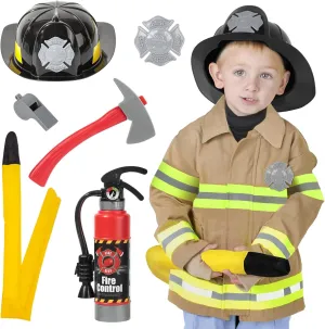 Firefighter Costume for Kids 3-5 Years, Toddler Fireman Dress Up with Fire Fighter Costume & Fire Extinguisher, Christmas Pretend Play Toy Gift for Boys Girls