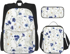 Flowers And Cornflowers Daisies Print Versatile Adjustable Shoulder Fashion Backpack Lunch Bag Pencil Case Large Capacity