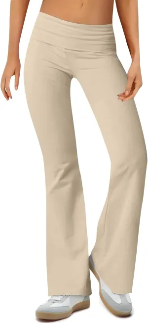 Fold Over Yoga Pants for Women Stretchy Low Rise Petite Flare Leggings Pull On Gym Athletic Workout Leggings