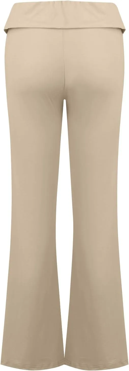 Fold Over Yoga Pants for Women Stretchy Low Rise Petite Flare Leggings Pull On Gym Athletic Workout Leggings