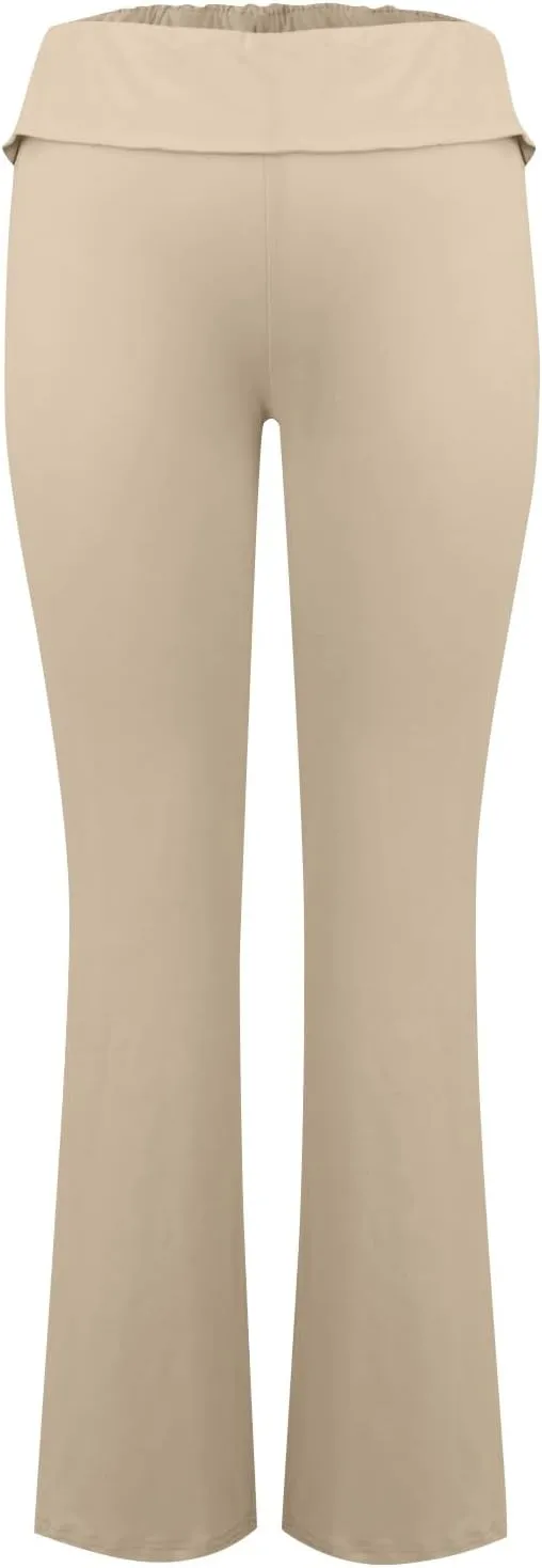 Fold Over Yoga Pants for Women Stretchy Low Rise Petite Flare Leggings Pull On Gym Athletic Workout Leggings