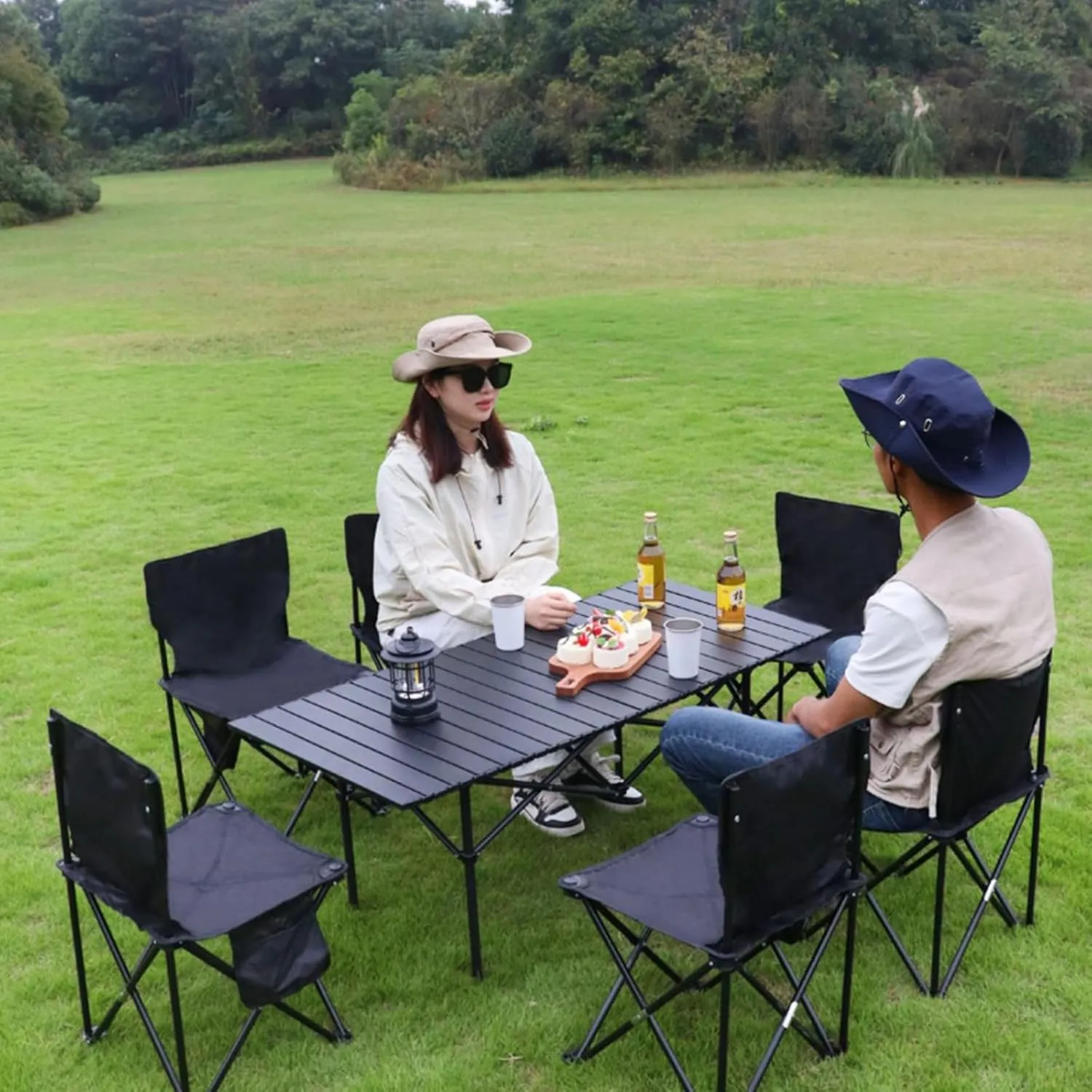 Folding Camping Table, Portable Picnic Table with Carry Bag, Lightweight Aluminum Roll-Up Design for Camping, Backpacking, Beach, BBQ, and Outdoor Parties Light Yellow 95×55×50cm/37×21×19.7in