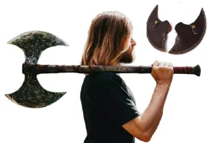 Forest Hunting 40” Two handed large Berserker Axe, Large Norse Axe,Scandinavian Style Viking Dane Axe double headed ax, Ashwood handle Functional Viking ax (Large Double Headed axe)