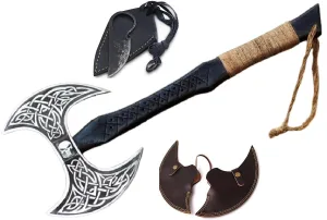 Forest Hunting – Custom Handmade 28'' and 7lbs large double headed ax Stainless Steel Axe Medieval Warrior Double Headed Battle Axe, Viking Axe, tomahawk breaded axes with celtic nick kinfe | FHD001