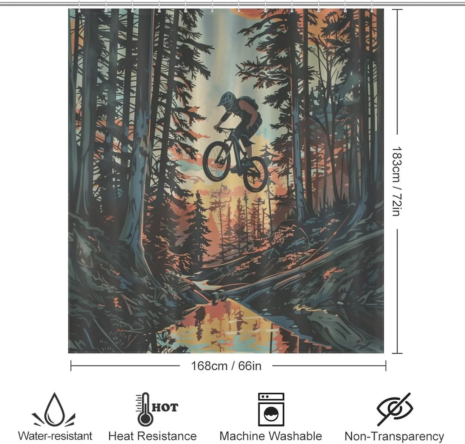 Forest Off-Road Riding Shower Curtain Fabric Shower Curtains Bathroom Waterproof Lightweight 66x72Inch（168x183cm）