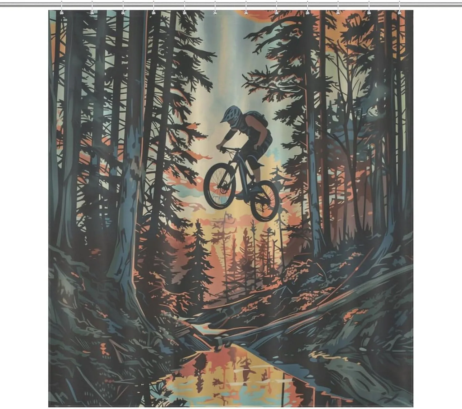 Forest Off-Road Riding Shower Curtain Fabric Shower Curtains Bathroom Waterproof Lightweight 66x72Inch（168x183cm）