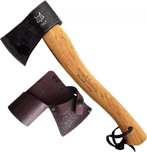 Fox Knives Yankee Axe FX-FA700 Carbon Steel Blade, Hickory Wood Handle, Leather Sheath, Lightweight Outdoor Camping Axe, Woodsman Ax Hatchet, Bushcraft, Survival