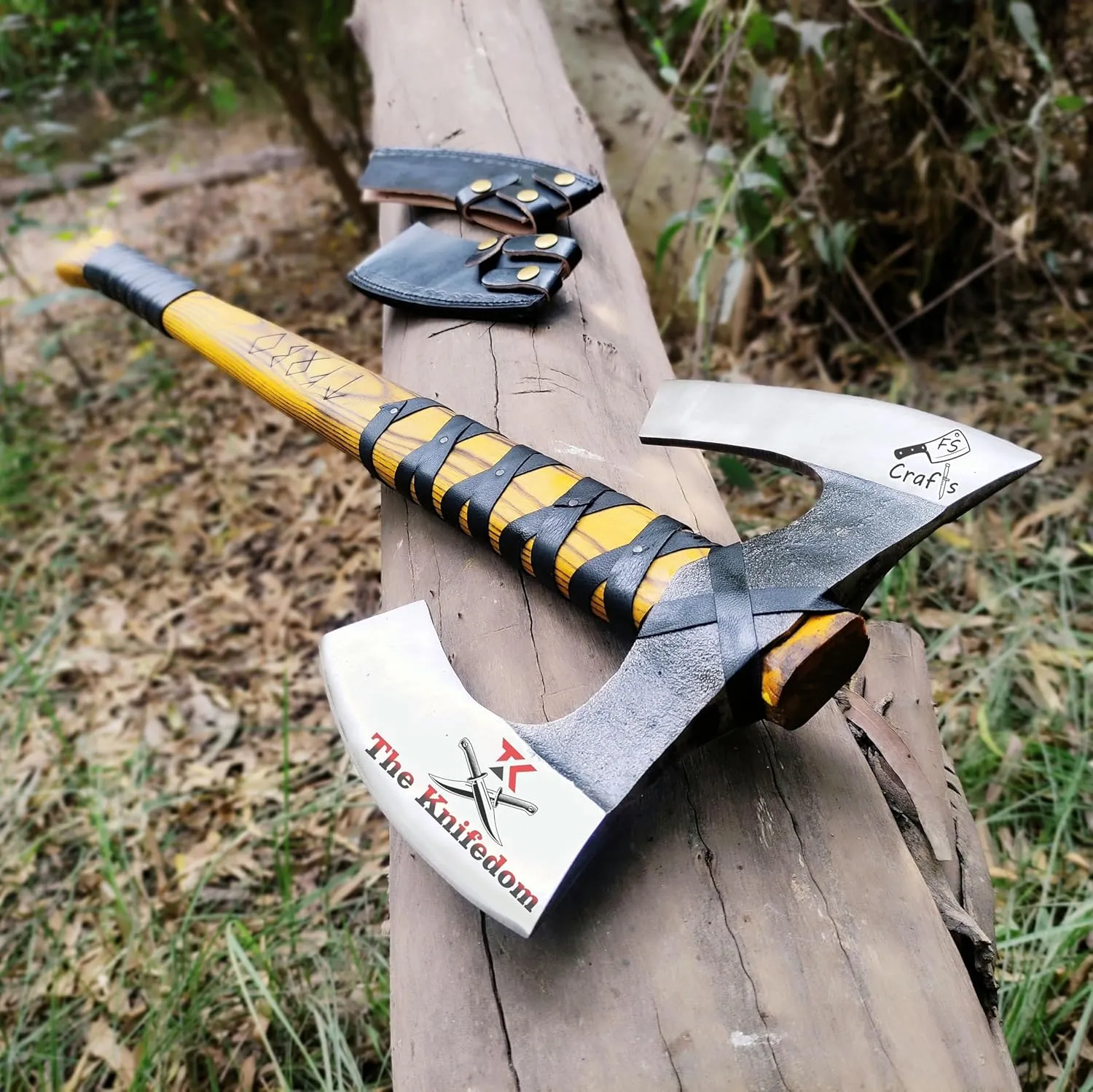 FS Crafts AxeVS003C 34" Double Head Berserker Axe Two Hand Axe Broad Axe Hewing Axe Double Edged Battle Axe Large Norse Axe Double Blade Axe Big Viking Axe Hand Forged Axe Blade Axe