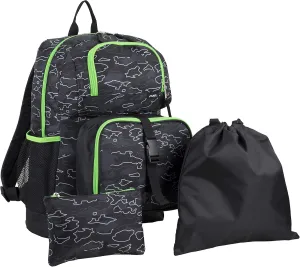 FUEL 4-Piece Bundle Colorful Prints Backpack Book Bag Set Detachable Insulated Lunch Box, Pencil Case, Accessory Pouch
