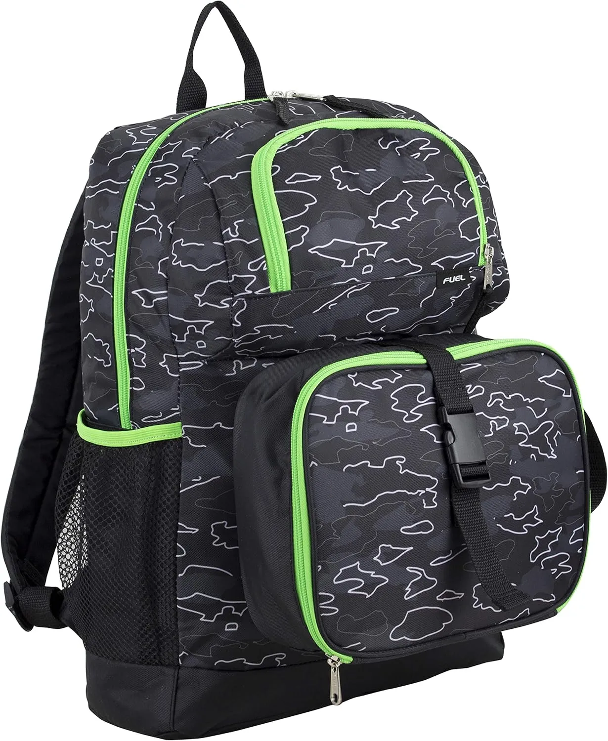 FUEL 4-Piece Bundle Colorful Prints Backpack Book Bag Set Detachable Insulated Lunch Box, Pencil Case, Accessory Pouch