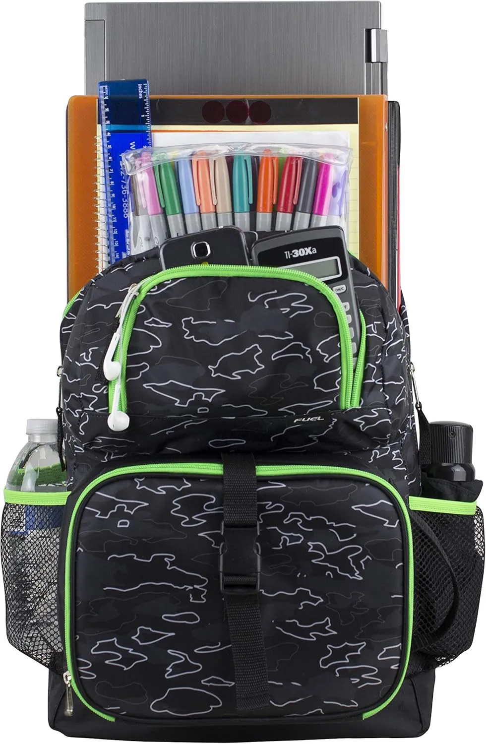 FUEL 4-Piece Bundle Colorful Prints Backpack Book Bag Set Detachable Insulated Lunch Box, Pencil Case, Accessory Pouch