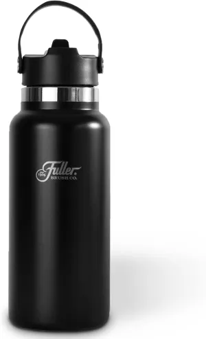 Fuller Stainless Steel Water Bottle with Straw Lid – BPA-Free, Sweat-Proof, Leak-Proof Travel Mug – Double Wall Insulated for Hot & Cold Drinks – Carry Handle (Black, 32 Oz.)