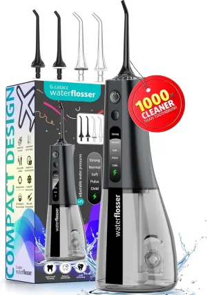 G.CATACC Water Flosser for Kids Adults Teeth Gums Brace Cleaning, Cordless Portable Oral Irrigator, 5 Modes Rechargeable Water Picks for Dental Flossing with 4 Tips for Travel & Home