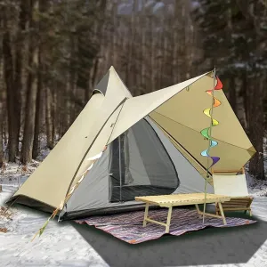 GeRRiT 3-4 Person Camping Family Teepee Tent Outdoor Rainproof Waterproof Double Layers Indian Tipi Tent Suitable for Camping Hiking Holidays