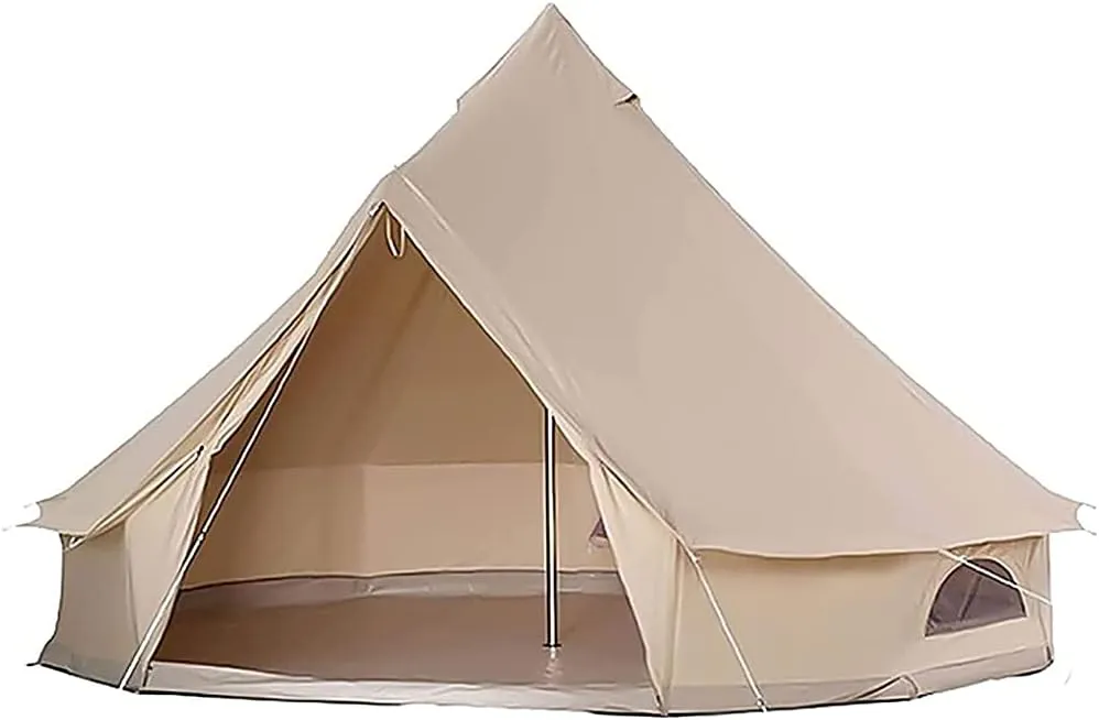 GeRRiT Outdoor Bell Tents Large Canvas Glamping Yurt Tent with Zipped Groundsheet and Chimney for Family Camping Hiking Hunting Party Shelter, 3/4/5/6m