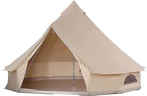 GeRRiT Outdoor Bell Tents Large Waterproof Canvas Glamping Yurt Tent with Zipped Groundsheet and Chimney for Family Camping Hiking Hunting Party Shelter, 3/4/5/6m