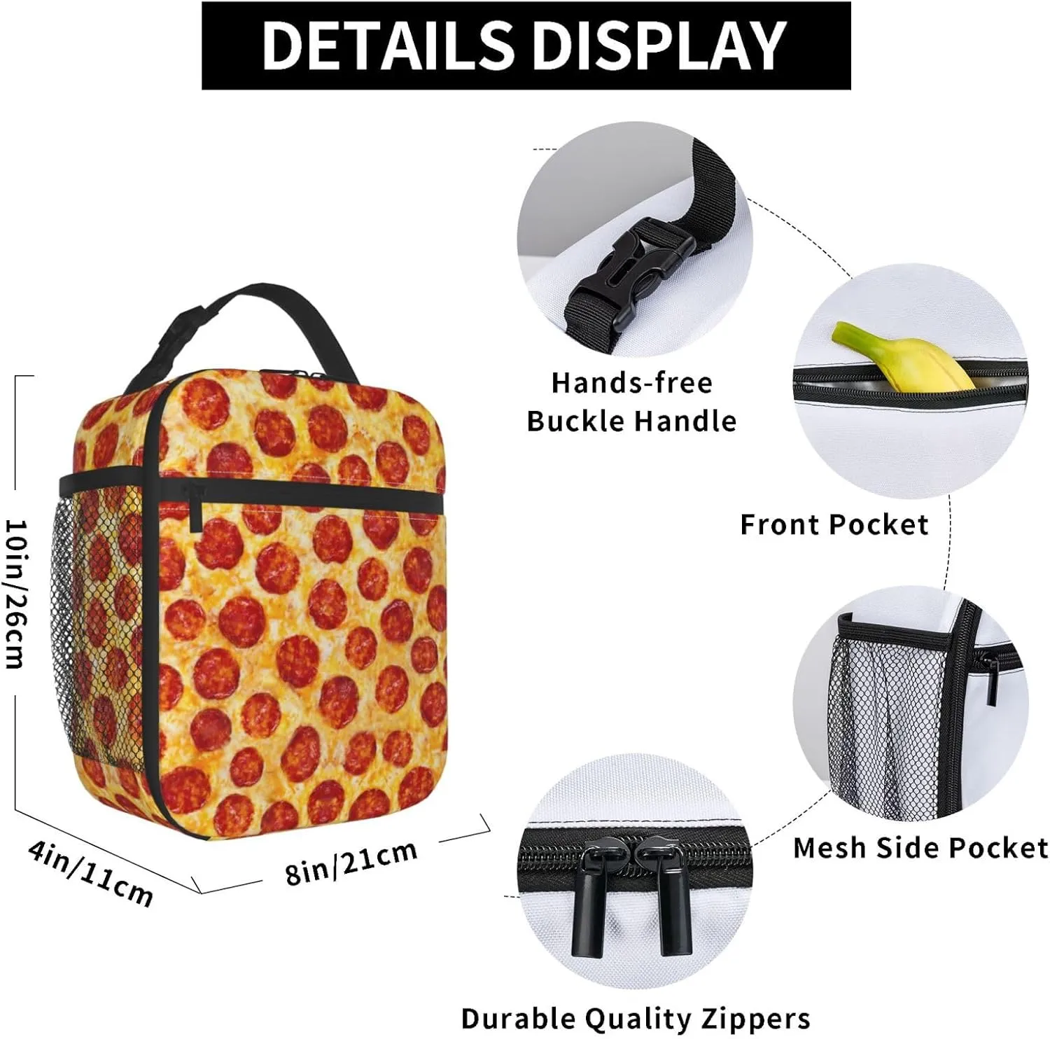Gianlaima Cute Pizza Food Insulated Lunch Box For Women Man, Portable Lunch Bag Reusable Cooler Tote For Office Work Travel Picnic Camping Beach