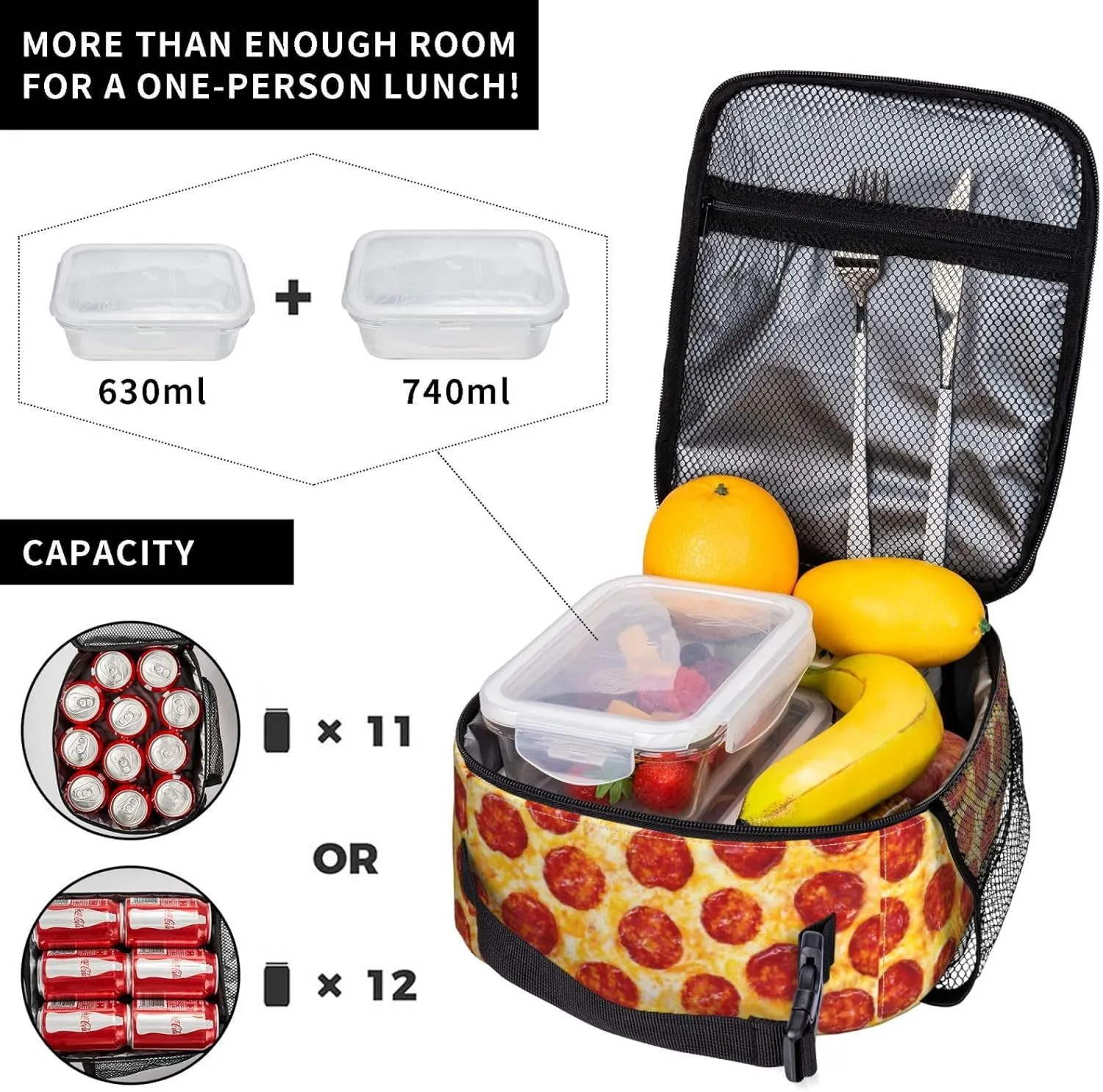 Gianlaima Cute Pizza Food Insulated Lunch Box For Women Man, Portable Lunch Bag Reusable Cooler Tote For Office Work Travel Picnic Camping Beach