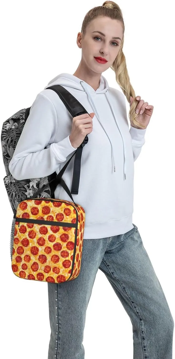 Gianlaima Cute Pizza Food Insulated Lunch Box For Women Man, Portable Lunch Bag Reusable Cooler Tote For Office Work Travel Picnic Camping Beach