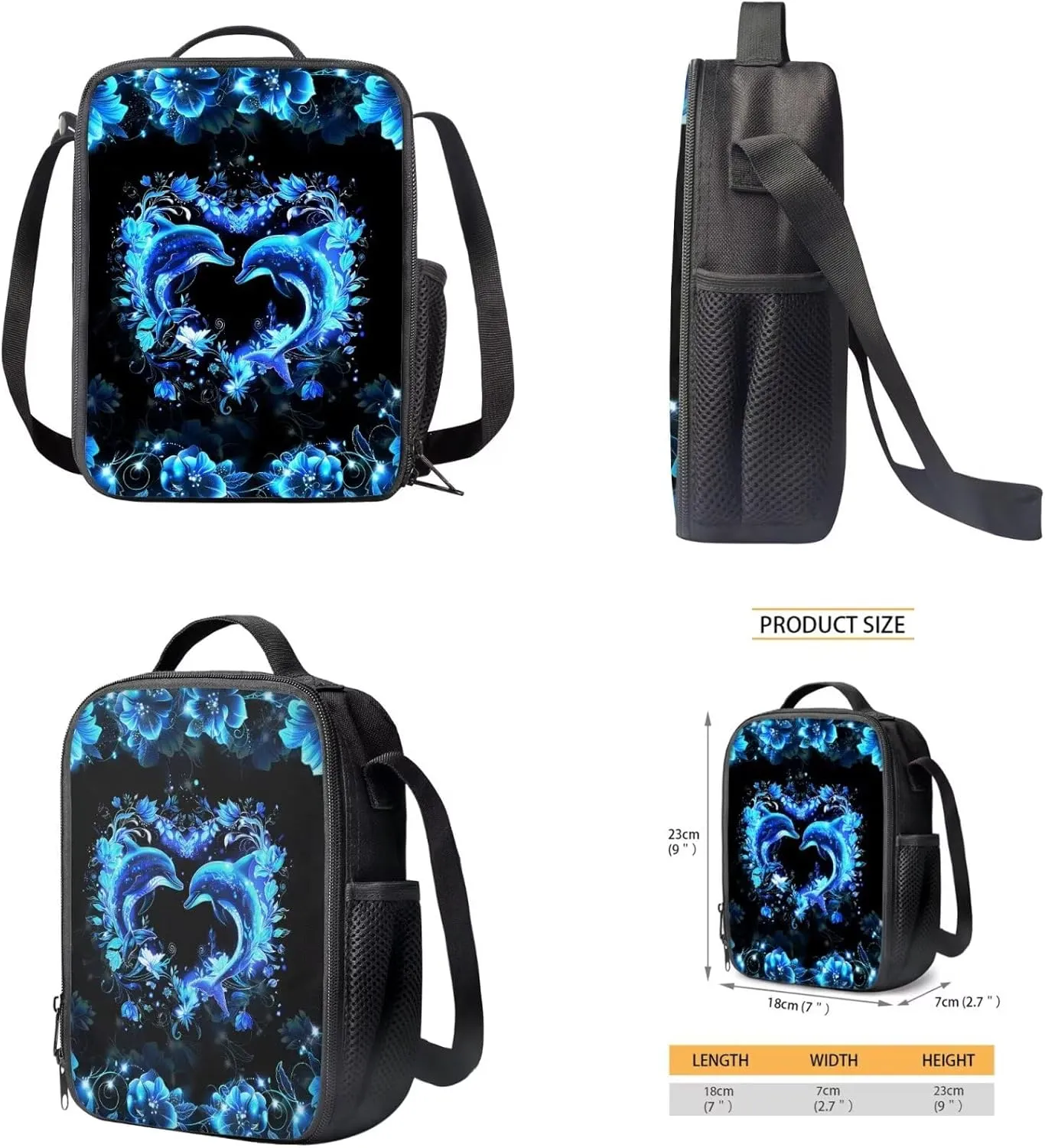 GIFTPUZZ Dolphin Backpacks Set with Cooler Warm Picnic Lunch Tote Bags Multifunction Coins Wallet Zip Around Pen Cover Case Holder Drawstrings Bags Keychain 5 in 1