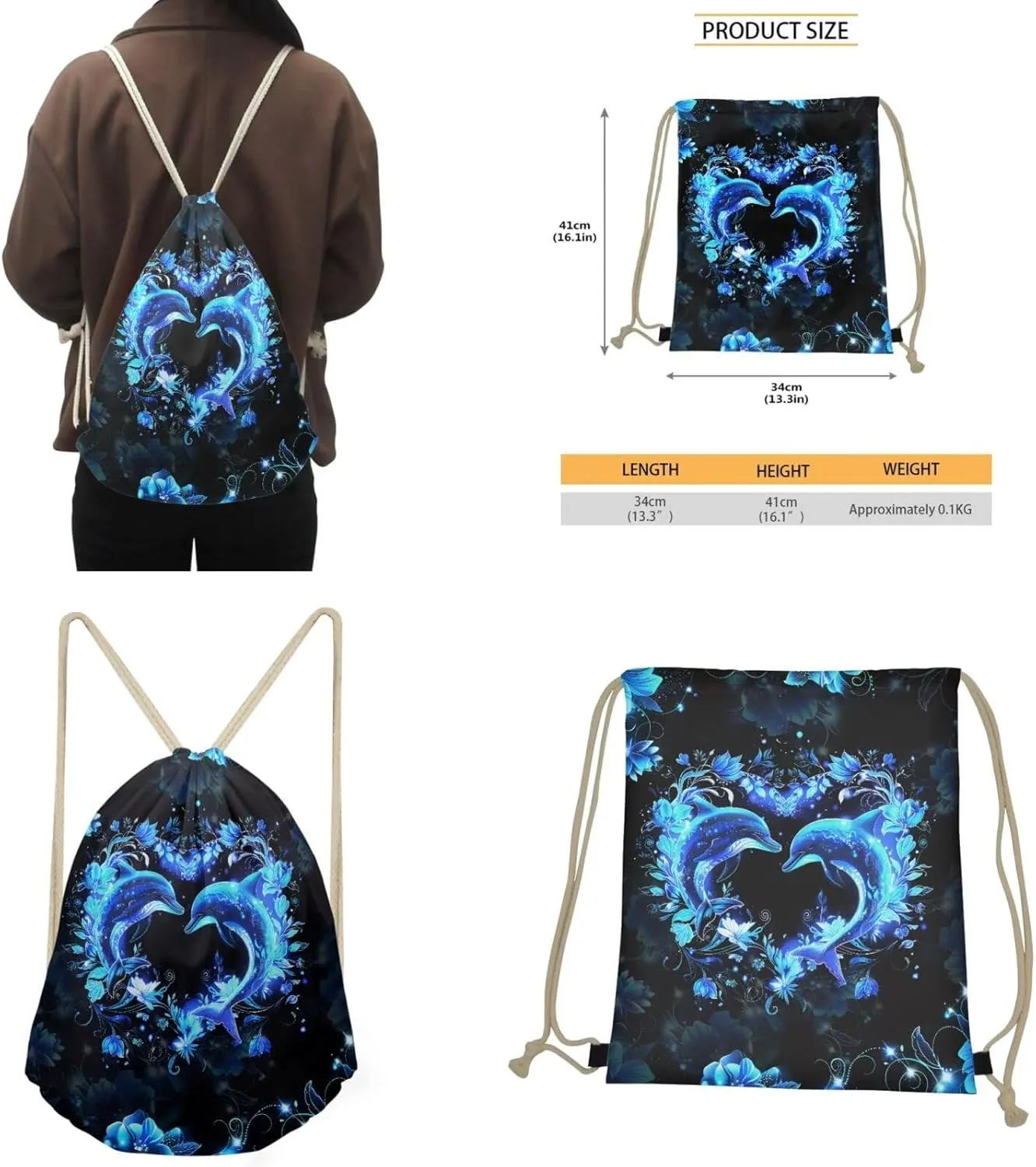 GIFTPUZZ Dolphin Backpacks Set with Cooler Warm Picnic Lunch Tote Bags Multifunction Coins Wallet Zip Around Pen Cover Case Holder Drawstrings Bags Keychain 5 in 1
