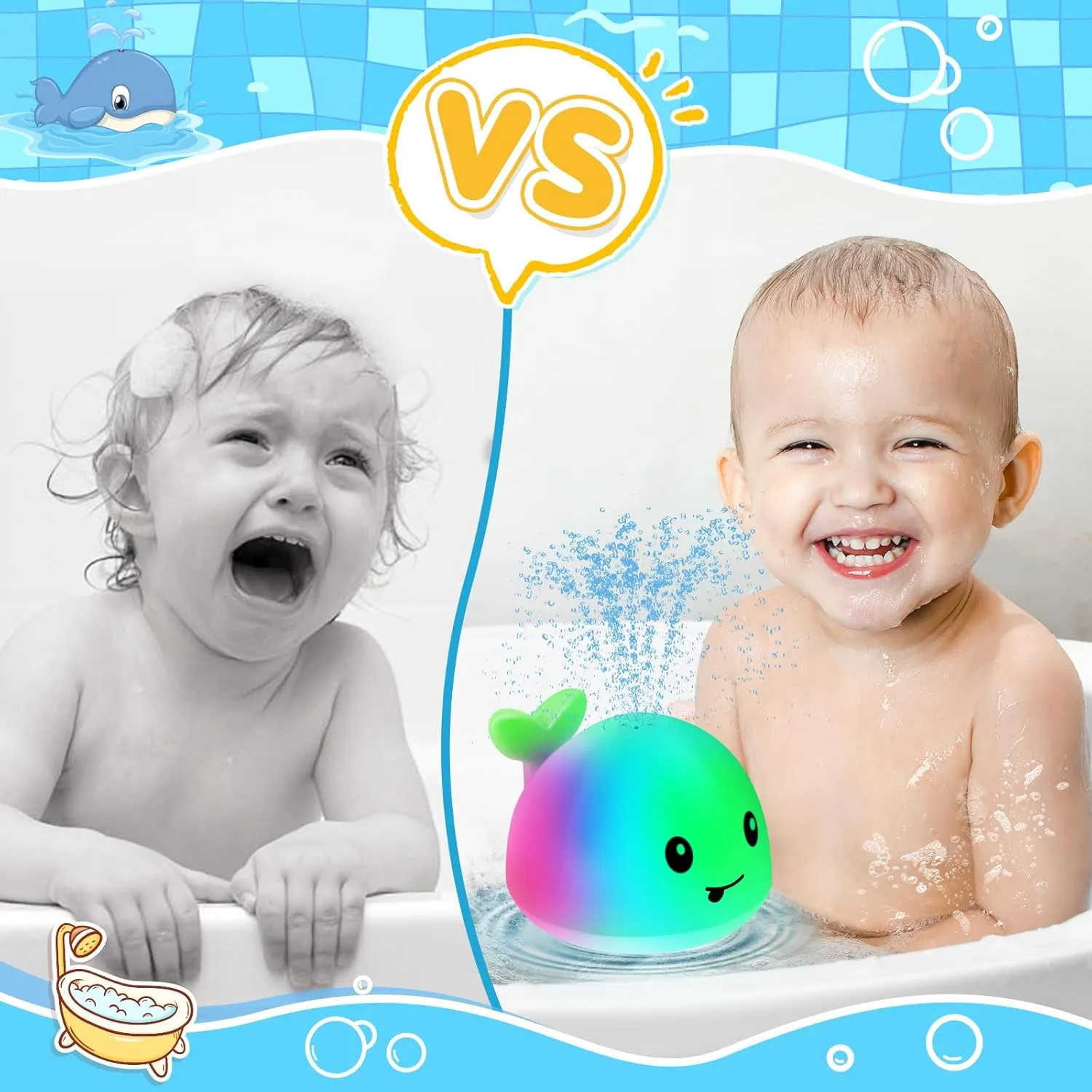 Gigilli Baby Bath Toys, Light Up Bath Toys for Kids 1-3 Babies 6-12 12-18 Months, Whale Sprinkler Spray Water Pool Bathtub Toys Toddlers Infant 1 2 3 4 5, Baby Shower Newborn Gifts