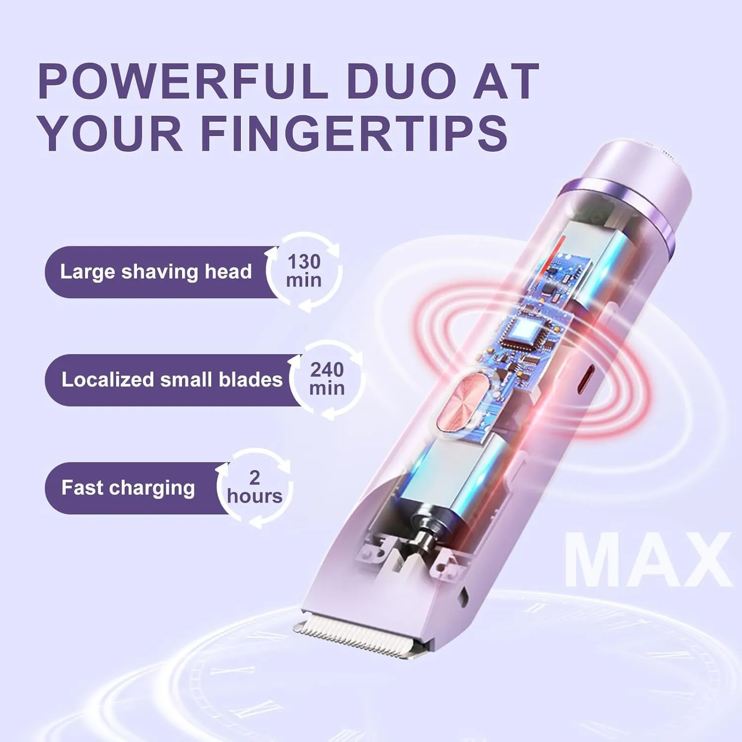 Glow Aura Womens Shaver, 2 in 1 Bikini Trimmer for Women USB Rechargeable, IPX7 Waterproof Wet & Dry Electric Razors, Painless Hair Remover for Bikini Underarm Leg Arm Body Face, Purple