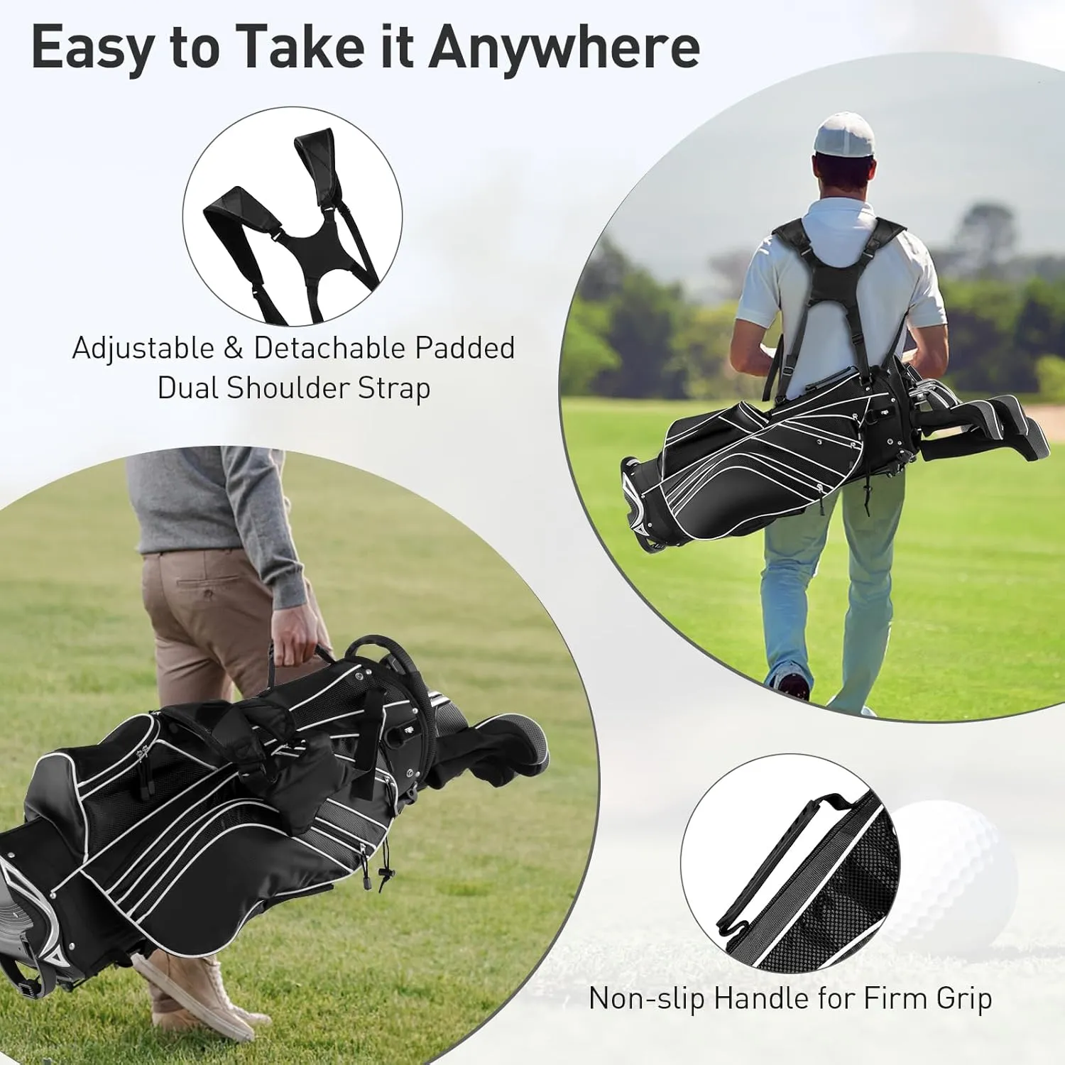 Goplus Golf Stand Bag, Lightweight Golf Club Bag with 6 Way Top Dividers, 8 Pockets, Cooler Bag, Rain Hood, Dual Shoulder Strap, Umbrella Holder, Portable Golf Bag with Stand for Women Men