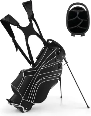 Goplus Golf Stand Bag, Lightweight Golf Club Bag with 6 Way Top Dividers, 8 Pockets, Cooler Bag, Rain Hood, Dual Shoulder Strap, Umbrella Holder, Portable Golf Bag with Stand for Women Men