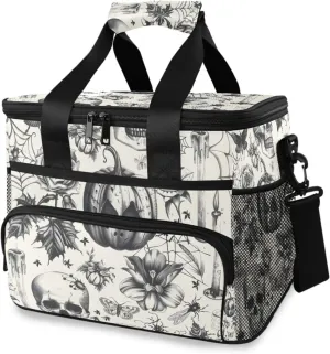 Graphic Skull Funny Skeleton Pumpkin Cooler Bag Insulated Cooler Soft Sided Cooler 24 Can Portable Picnic Bag Large Leakproof Lunch Bag Box for Beach Grocery Camping Travel Car Men Women