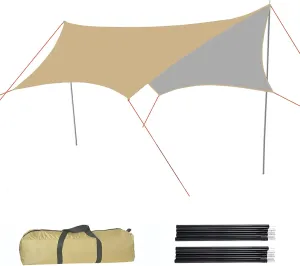 Hammock Rain Fly, 12x10FT Camping Tarp with Poles, Waterproof and Ultralight Survival Tent Tarp for Outdoors, Camping, Hiking, Picnic, Backpacking